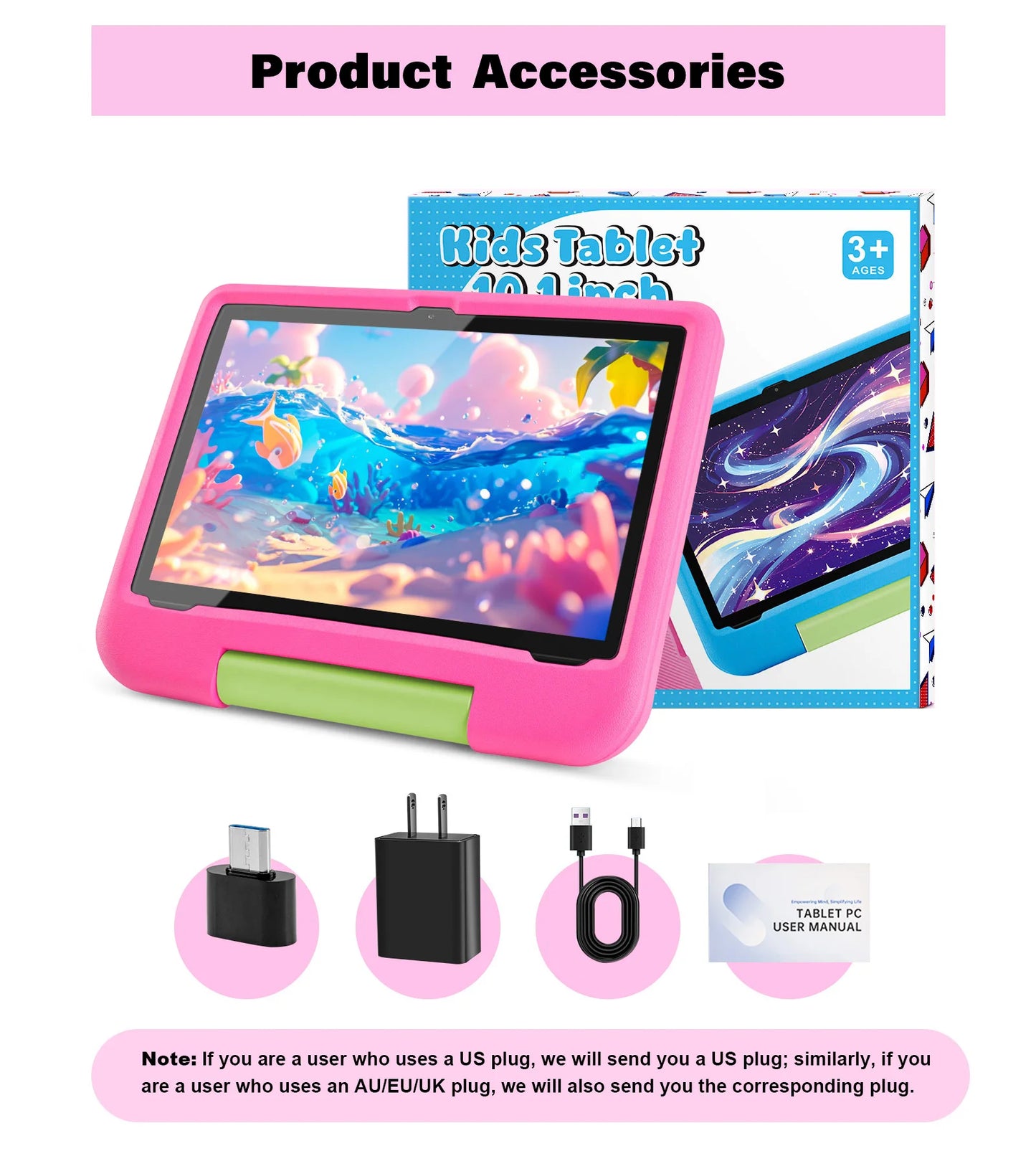 10.1inch 2025 Android Kids Tablet with 8GB RAM + 64GB ROM, Dual Camera, 1280x800 IPS Display, 5000mAh Battery, Dual-Band WiFi 6