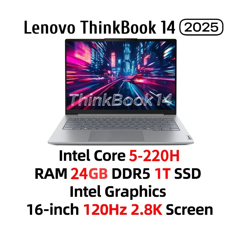 Lenovo ThinkBook 14 Laptop Intel Core 5 220H /7 250H 16G/32G DDR5 1TB SSD Intel Graphics 14-inch 120Hz 2.8K Screen Notebook PC
