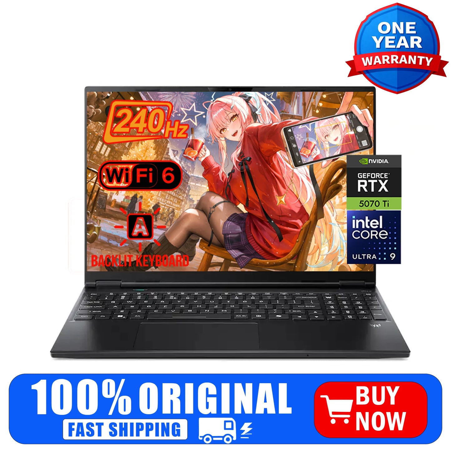 Acer Predator Helios Neo 16S Gaming Laptop, 16" OLED 240Hz, Core Ultra 9, RTX 5070 Ti, Windows 11 Home, Up to 64GB,4TB SSD