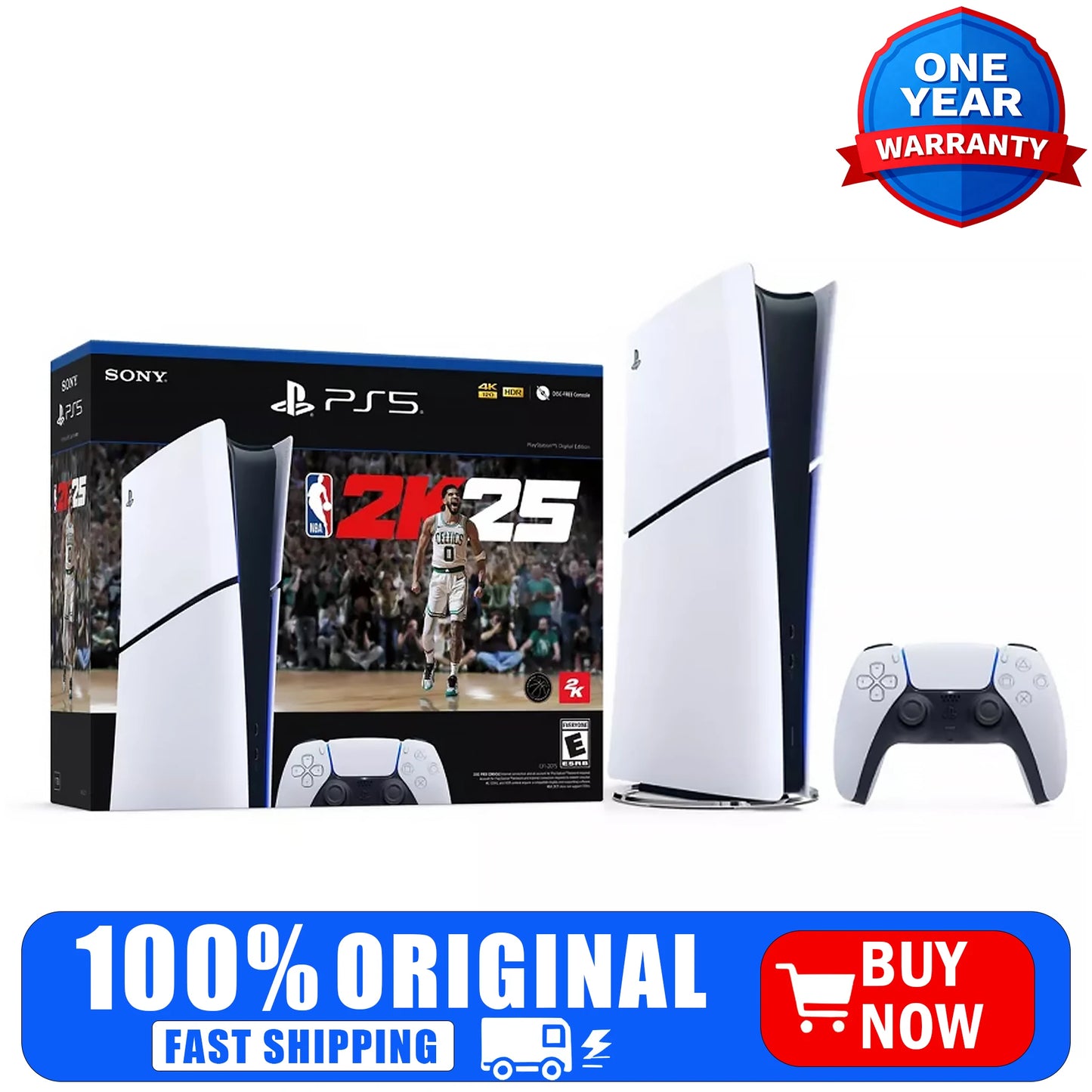 Sony PlayStation 5 Digital Console NBA 2K25 Bundle, 825GB SSD, 4K Gaming System
