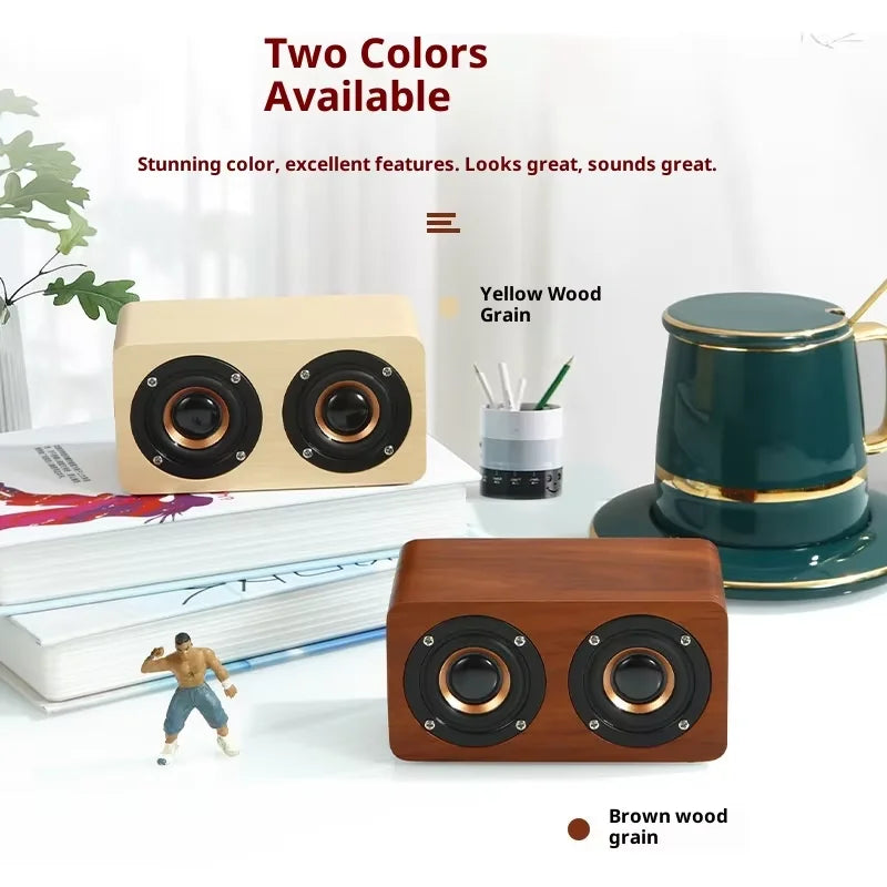 Retro Wooden Wireless Speaker Retro Subwoofer Mobile Phone Portable Mini Wood Grain Small Audio Gift RGB LED Built-in Mic