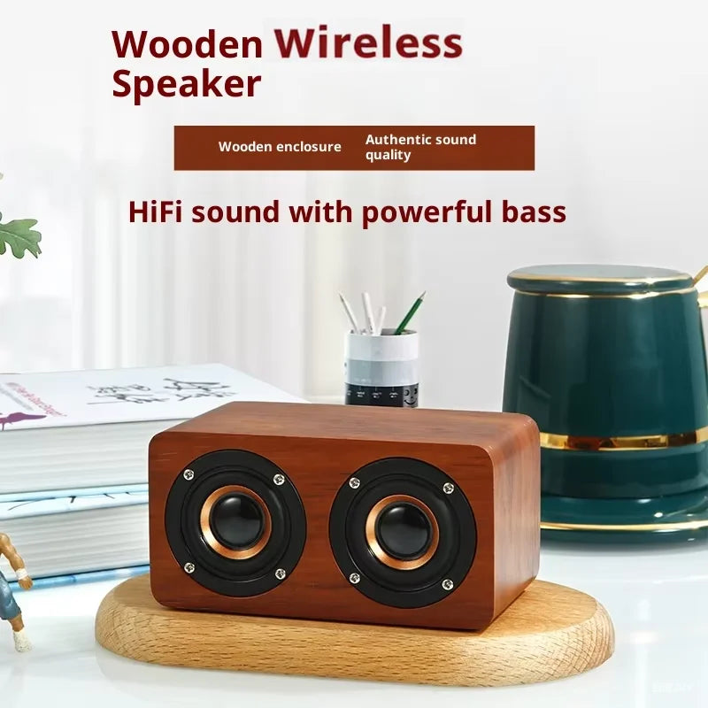 Retro Wooden Wireless Speaker Retro Subwoofer Mobile Phone Portable Mini Wood Grain Small Audio Gift RGB LED Built-in Mic