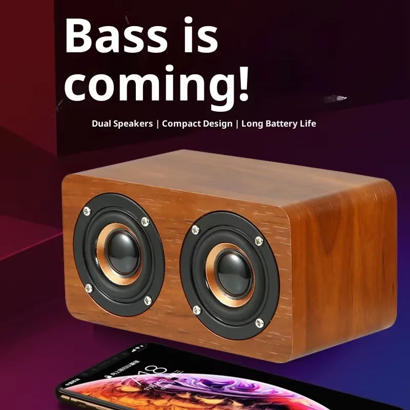 Retro Wooden Wireless Speaker Retro Subwoofer Mobile Phone Portable Mini Wood Grain Small Audio Gift RGB LED Built-in Mic
