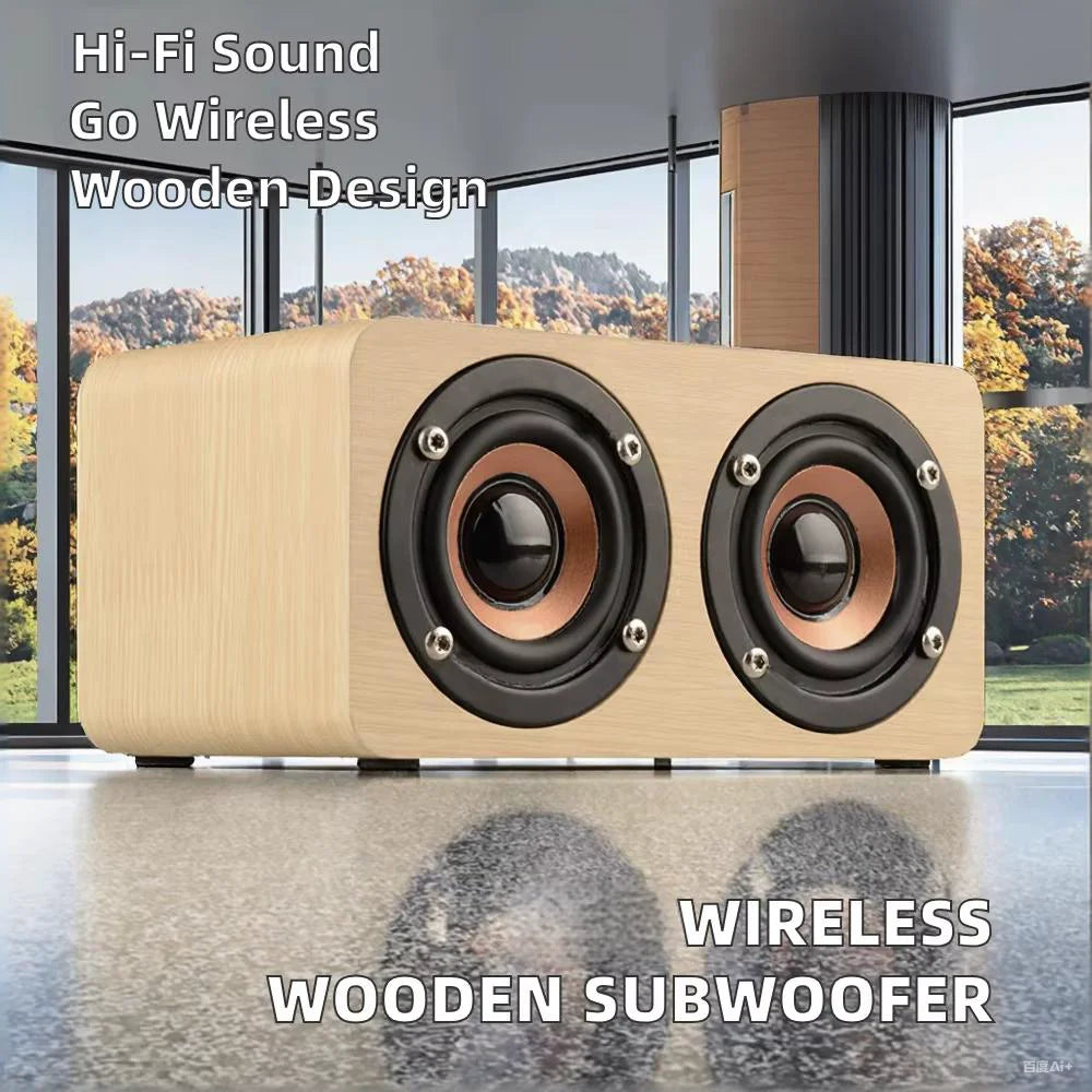 Retro Wooden Wireless Speaker Retro Subwoofer Mobile Phone Portable Mini Wood Grain Small Audio Gift RGB LED Built-in Mic
