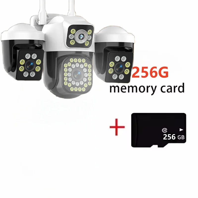 WiFi IP Camera Outdoor 15MP 8K Triple Lens Triple Screen Security Video Monitor Night Vision Waterproof 10X Zoom Onvif CCTV Cam