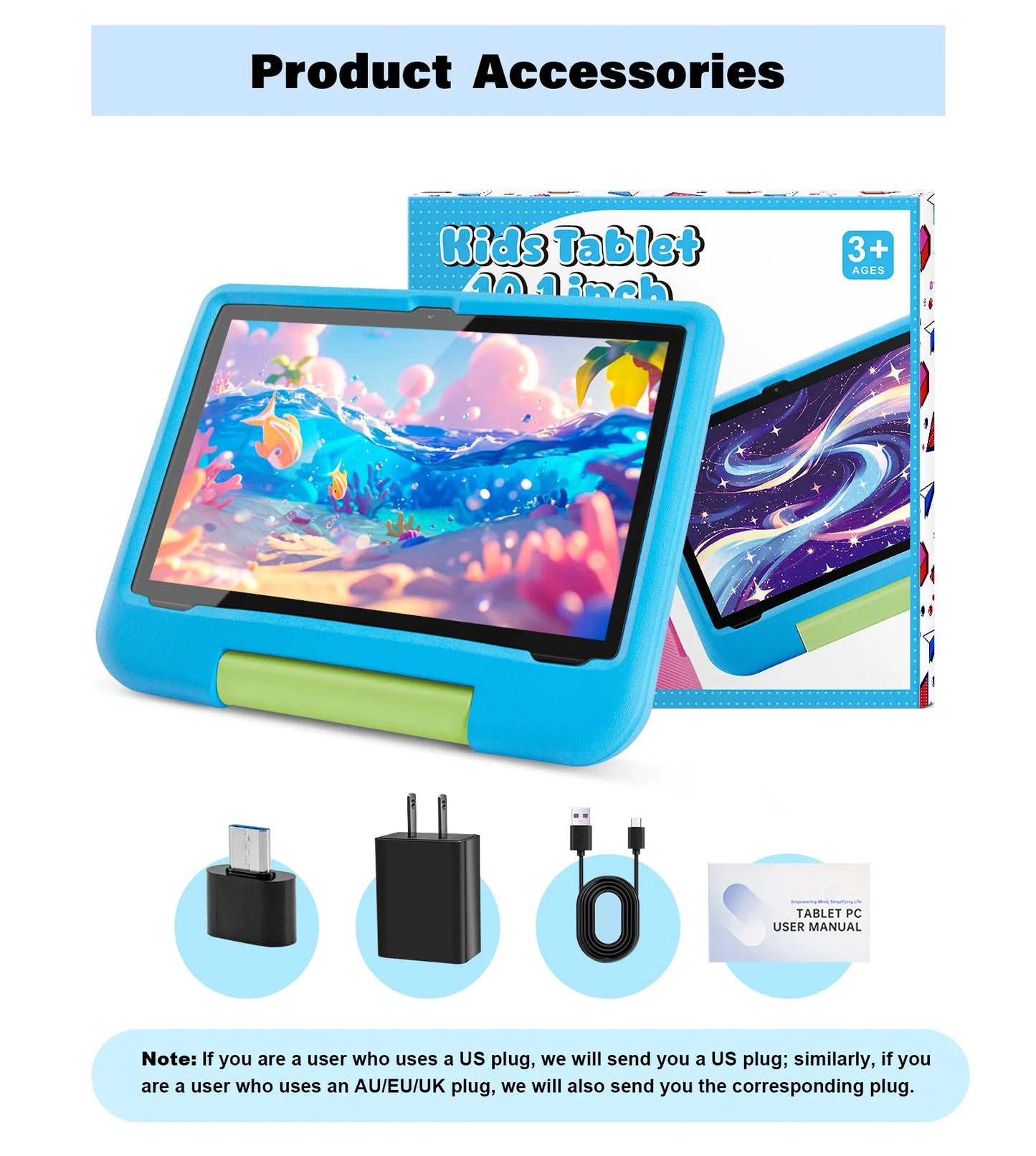 10.1inch 2025 Android Kids Tablet with 8GB RAM + 64GB ROM, Dual Camera, 1280x800 IPS Display, 5000mAh Battery, Dual-Band WiFi 6