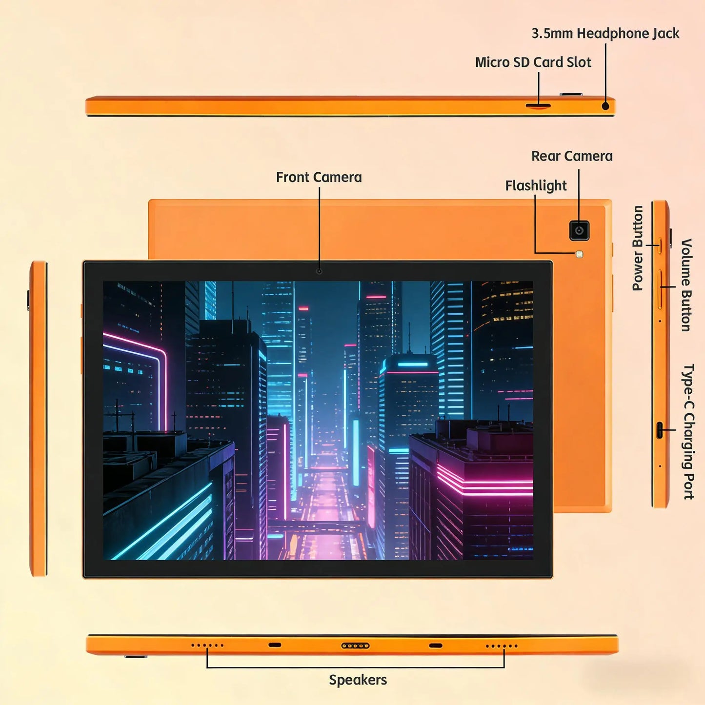 Paitanry 2026 Android 15 Tablet PC 10 inch HD IPS Touch Screen 8GB RAM 128GB ROM WiFi Bluetooth Dual Cameras GPS Student Tablet