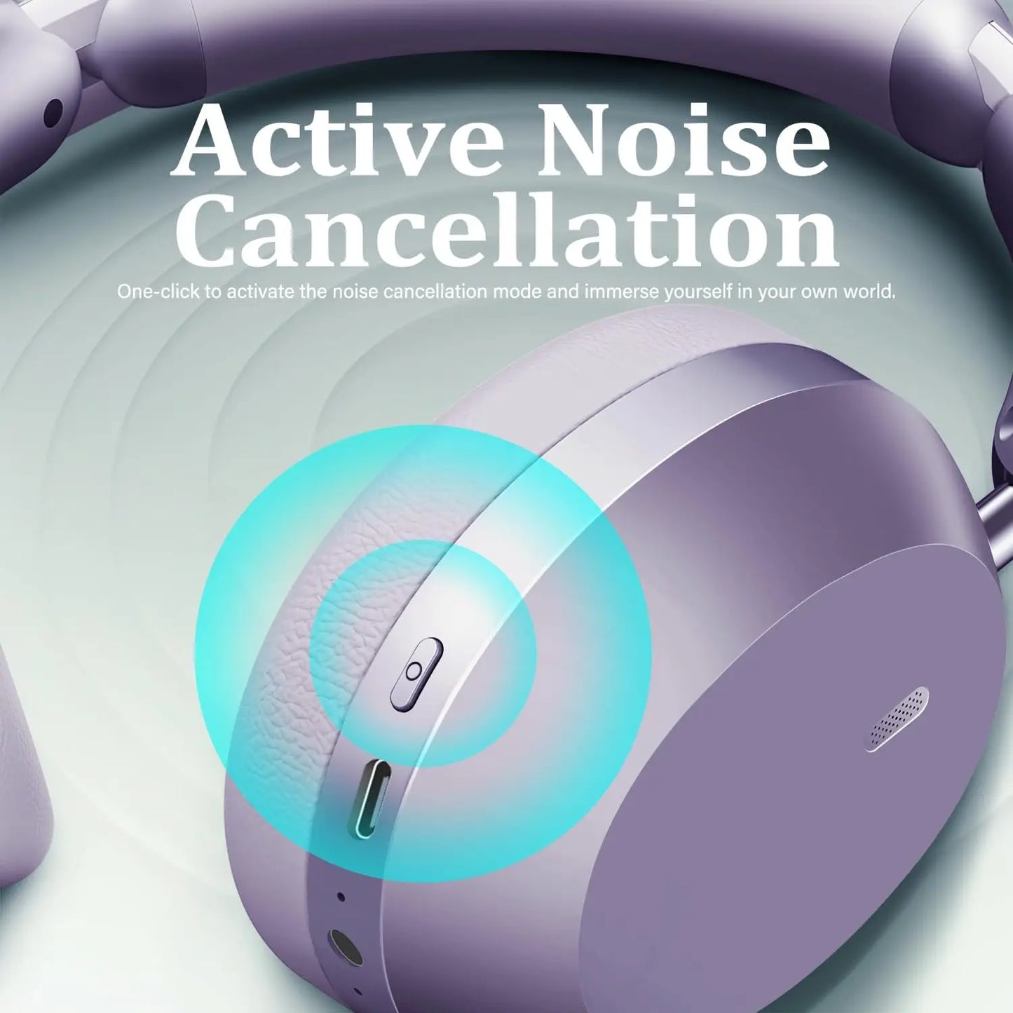 Active Noise Cancelling Wireless Over-Ear Headphones, 48H Playtime, Foldable Design with Soft Ear Cushions for Travel - Purple