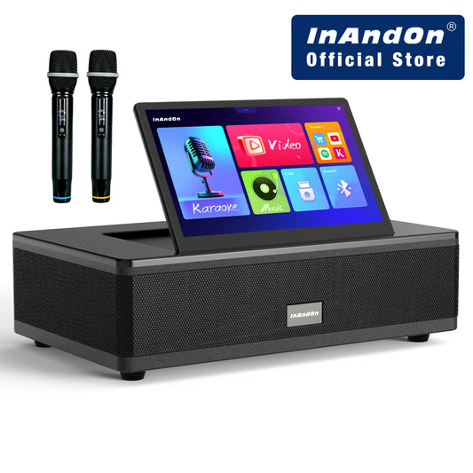 InAndOn M6 Karaoke Machine 12.2" Touch Screen 800W Speaker 2 Wireless Mics YouTube Cloud Library Bluetooth WiFi Home KTV System