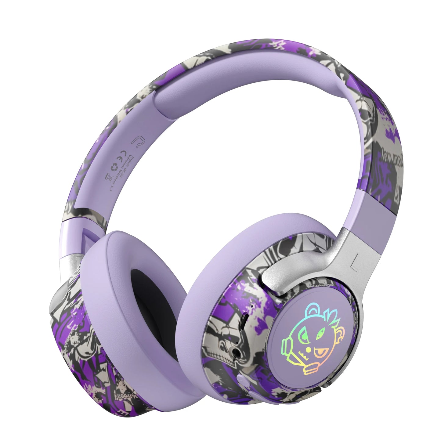 Cool Graffiti Bluetooth Headphones LED Light Foldable Rotatable Design 40mm Driver 15H Playtime Headset With Mic