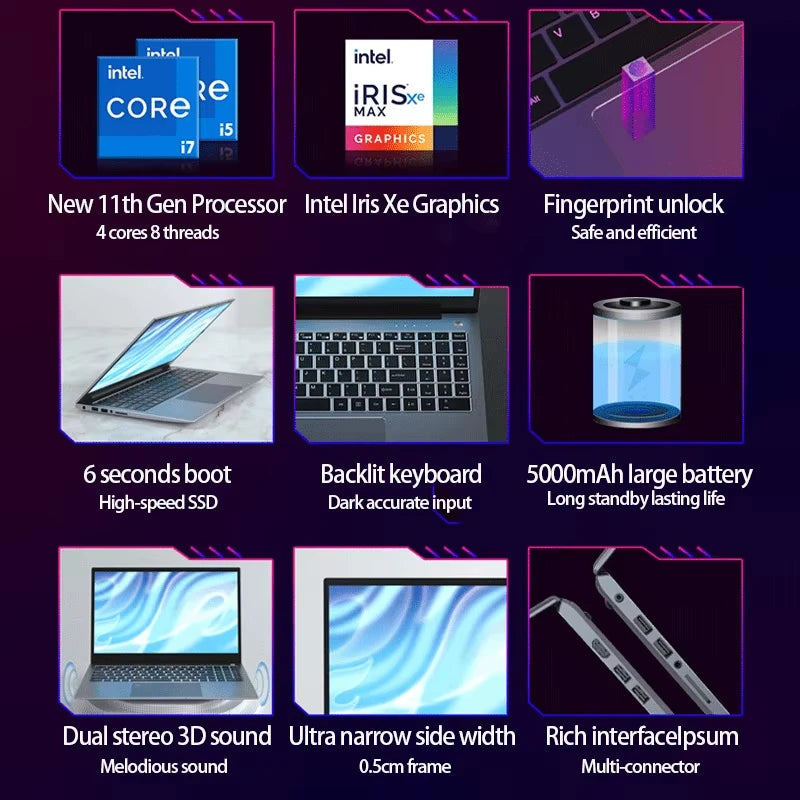 2026 New 15.6" Ultra Slim Laptop Intel i7 11th Gen NVIDIA MX450 Gaming Notebook for 3D Modeling Design Student Business
