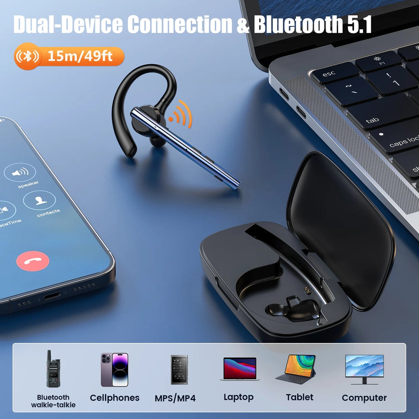 New Bee M54 Wireless Earphones Bluetooth Headset Single Earpiece Driving Headphone with Mic Mute Noise Cancelling Handsfree