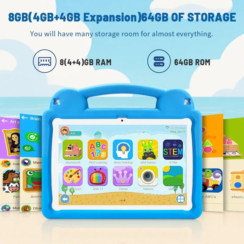 10.1" Android Tablet, Android 15 Kids Tablet, 8GB+64GB, Allwinner A523 Octa-core, 5000mAh Battery Gaming Tablet PC,Birthday Gift