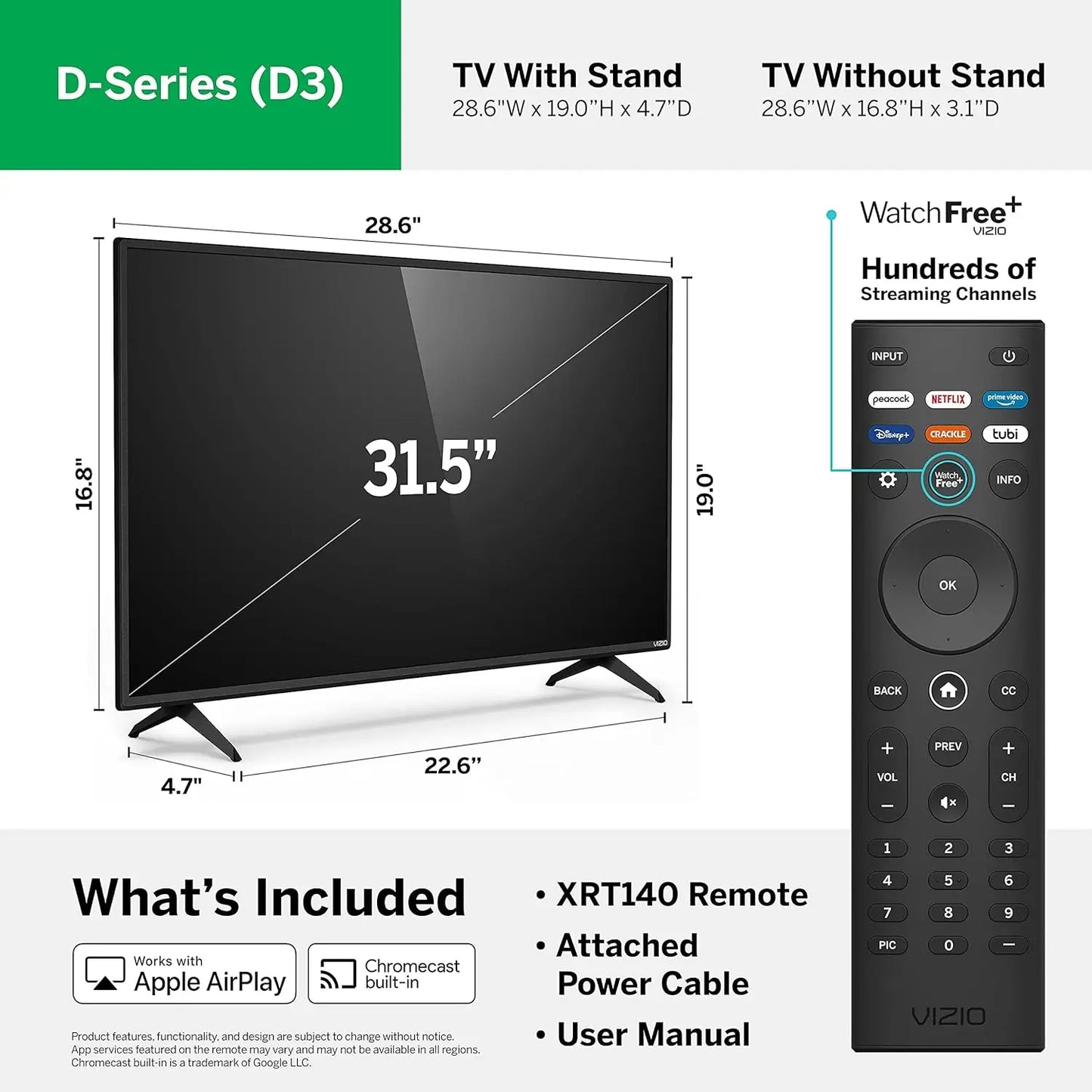 32-inch Renewed Smart TV with 1080p, AirPlay, Chromecast, and Free Channels