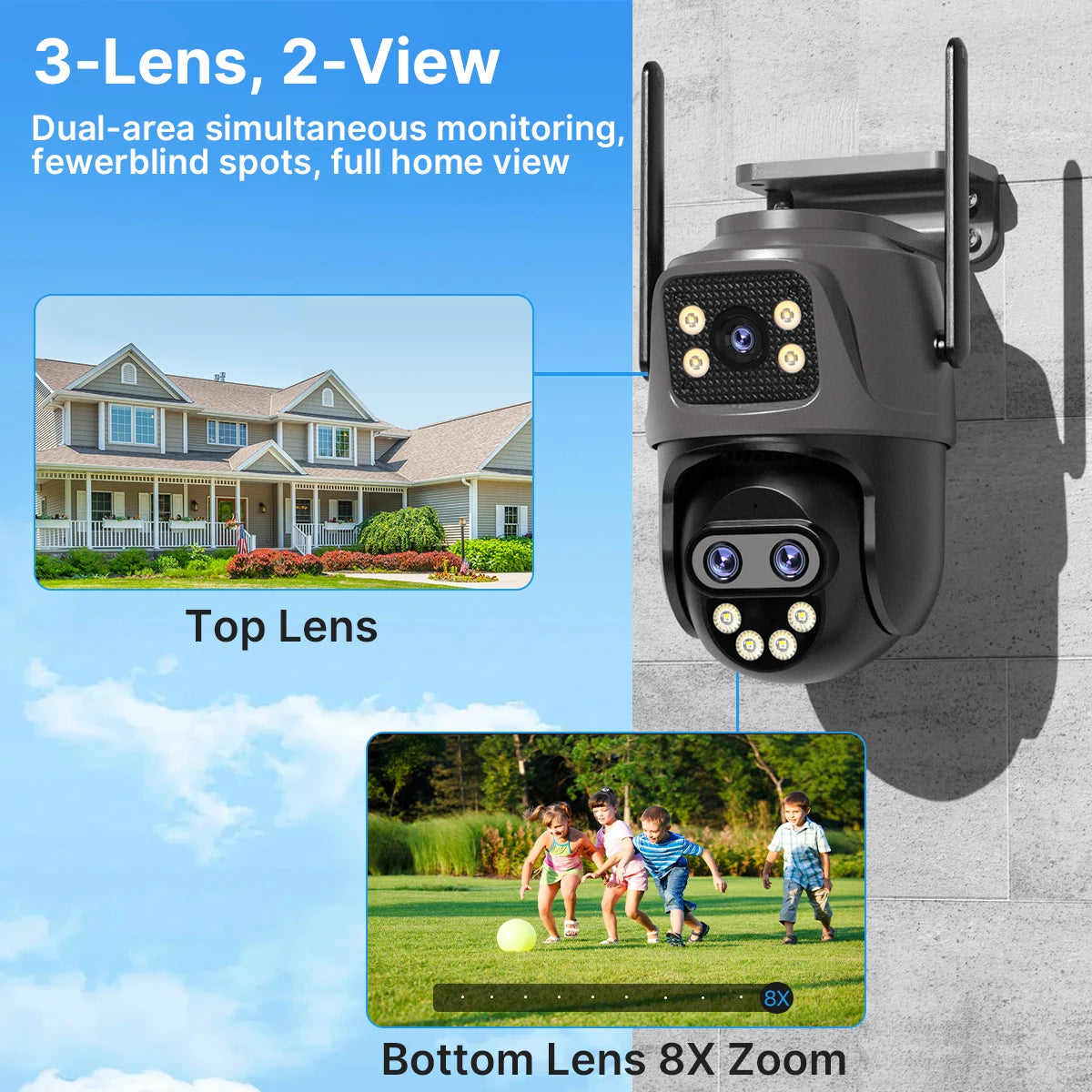 WONSDAR Three Lens PTZ IP Camera Outdoor HD Dual Lens WiFi Security Camera Auto Tracking Dual Len Wirelss CCTV Camera iCsee
