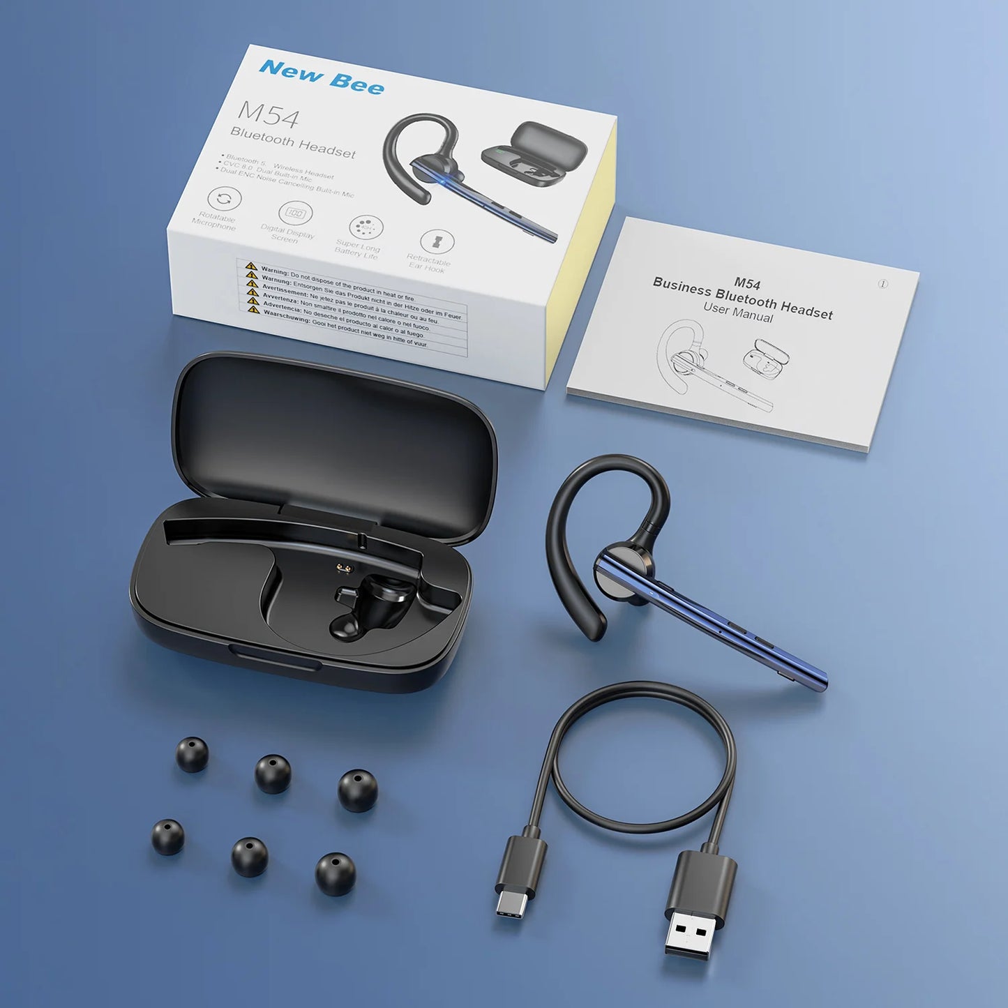 New Bee M54 Wireless Earphones Bluetooth Headset Single Earpiece Driving Headphone with Mic Mute Noise Cancelling Handsfree