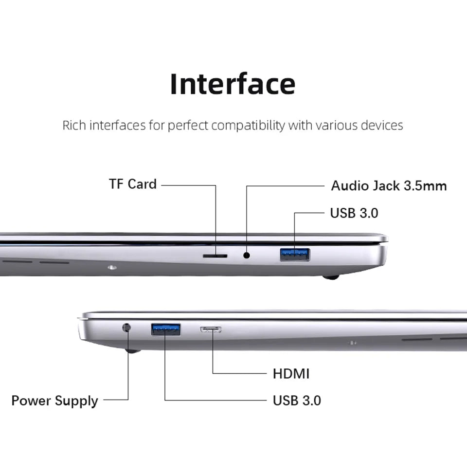 2026 Intel Core i7 9850H Intel A3950 Ultra Slim Laptop 14.1“ Windows 11 Notebook Computer 12GB RAM 1TB SSD Office Study Laptop