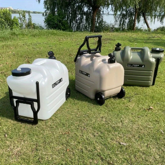 Camping outdoor PE bucket portable tie rod with wheels faucet large kettle car water storage tank