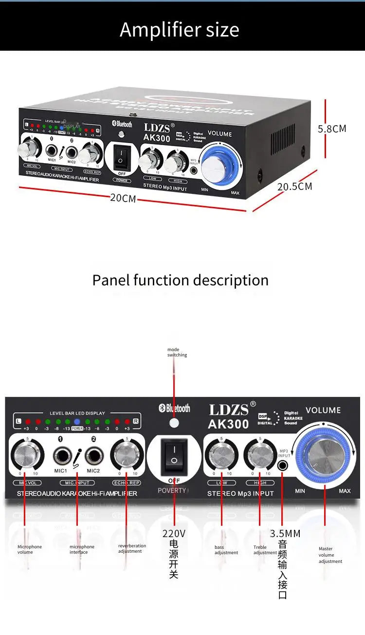Home Power Amplifier High-power Bluetooth Hifi Digital Stereo Sound Amplifier Home KTV Audio Speaker Amplifier With USB