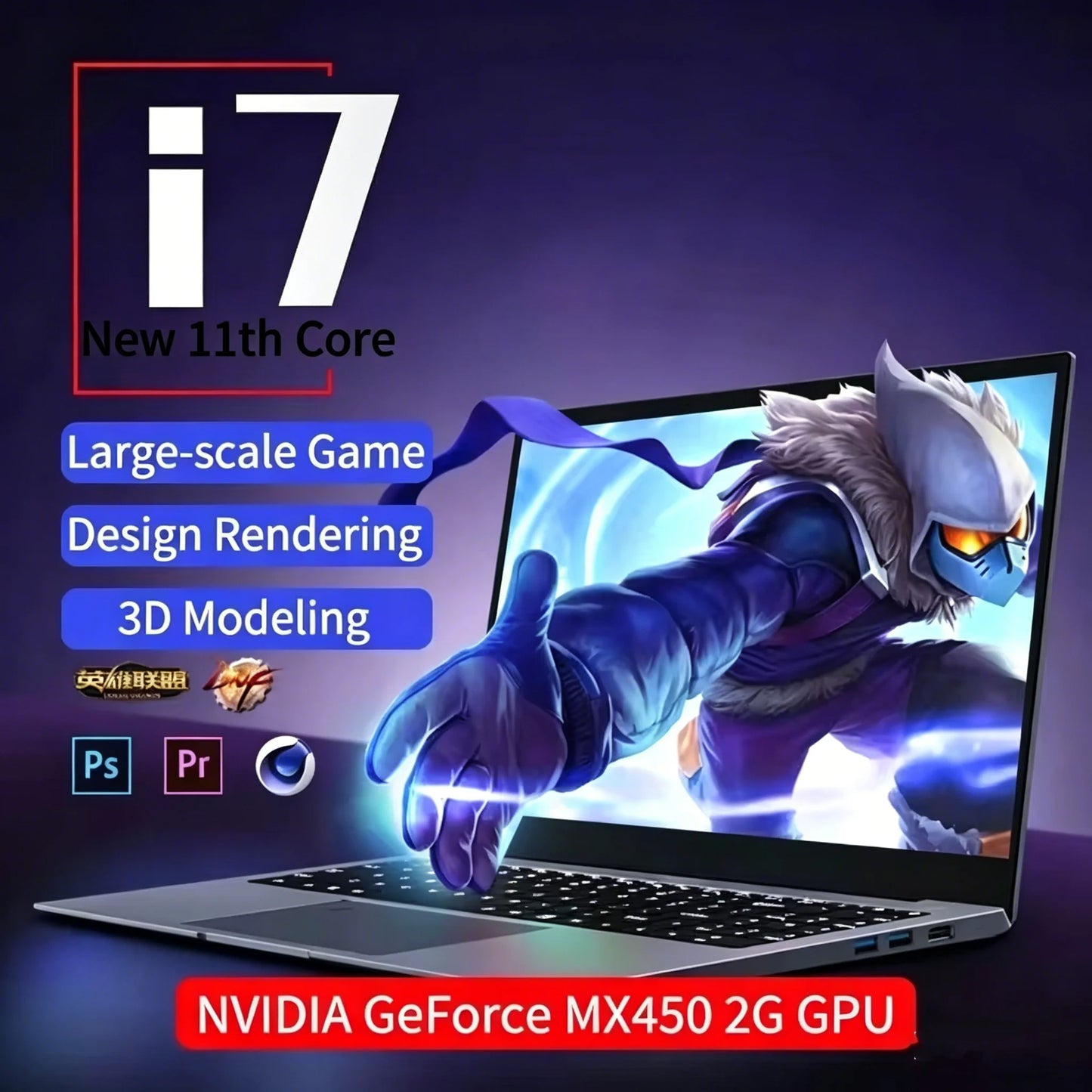 2026 New 15.6" Ultra Slim Laptop Intel i7 11th Gen NVIDIA MX450 Gaming Notebook for 3D Modeling Design Student Business