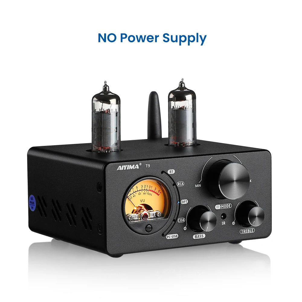 AIYIMA Audio T9 Bluetooth 5.0 Vacuum Tube Amplifier USB DAC Stereo Receiver COAX/OPT HiFi Home Audio Digital Amp w/VU Meter 100W