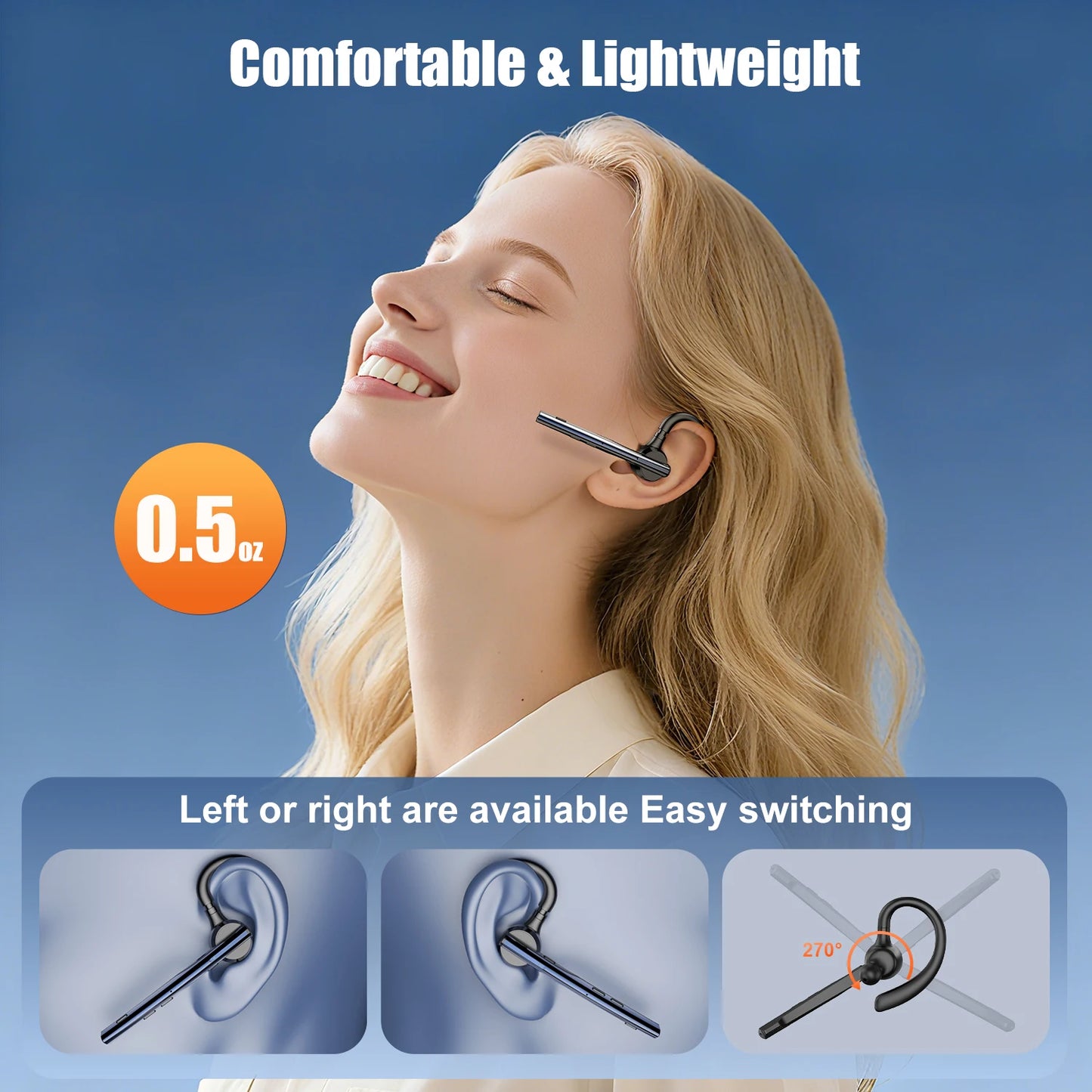 New Bee M54 Wireless Earphones Bluetooth Headset Single Earpiece Driving Headphone with Mic Mute Noise Cancelling Handsfree