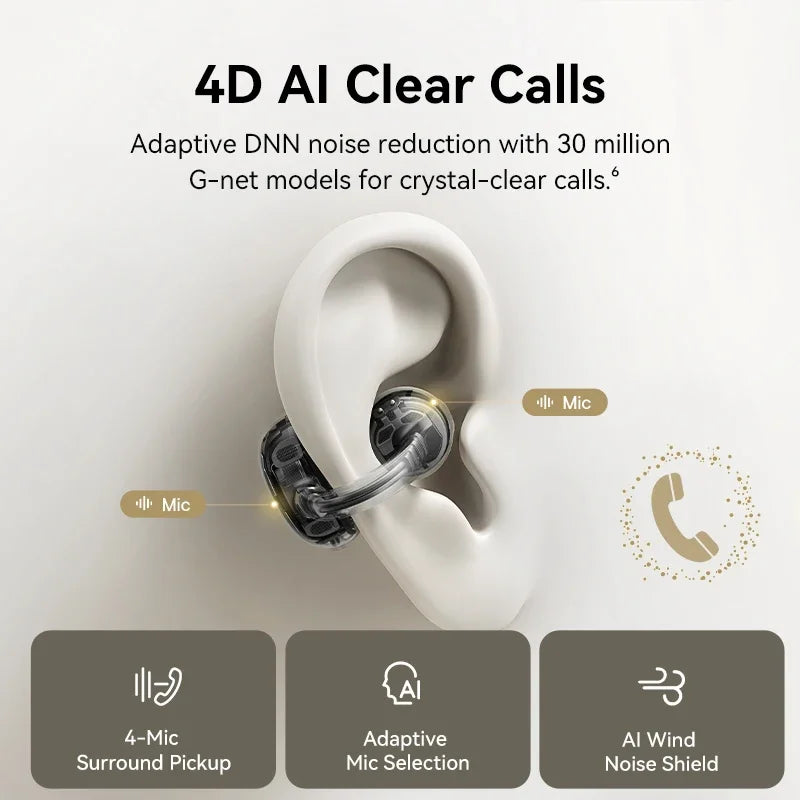 Baseus MC1 Pro Ear Clip Wireless Earphones Bluetooth 6.0 Hi-Res Ultra Open Earbuds earrings 4-Mic ENC Clip on ear buds Headphone
