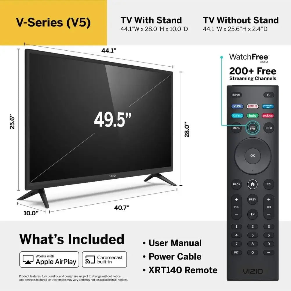 50 Inch 4K Smart TV, V-Series UHD LED HDR Teion with AirPlay and Chromecast Built-in