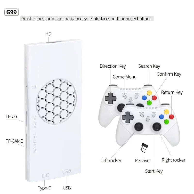 New G99 TV Game Console - Plug & Play 4K HD Output Dual Wireless Controllers Two Player Gaming Home Entertainment System