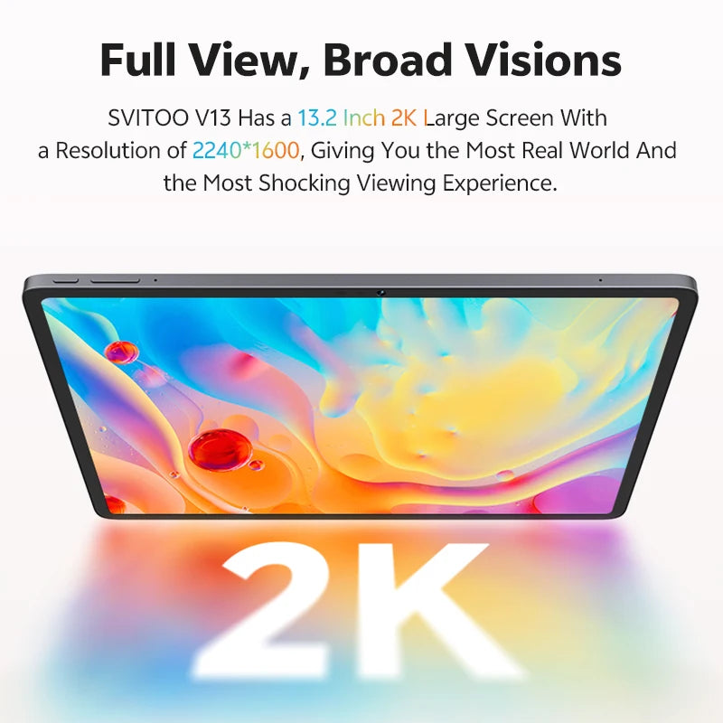 SVITOO Tablet 2026 Android 16 13 Inch 2K Display Unisoc T7300 8GB RAM 128GB ROM 11000mAh 4G LTE WiFi 5 BT 5.0 20W Fast Charging