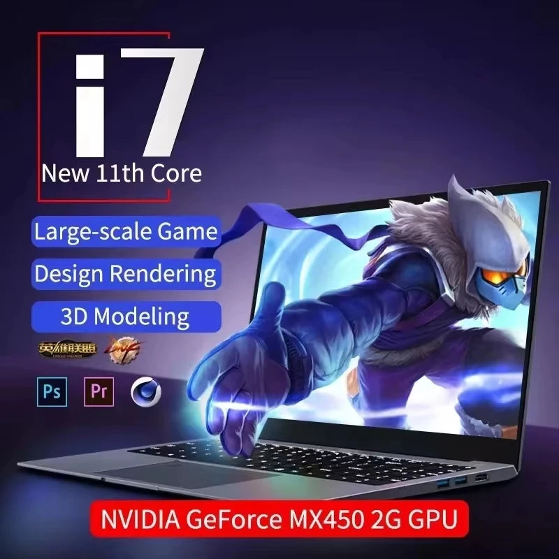 2026 New 15.6" Ultra Slim Laptop Intel i7 11th Gen NVIDIA MX450 Gaming Notebook for 3D Modeling Design Student Business