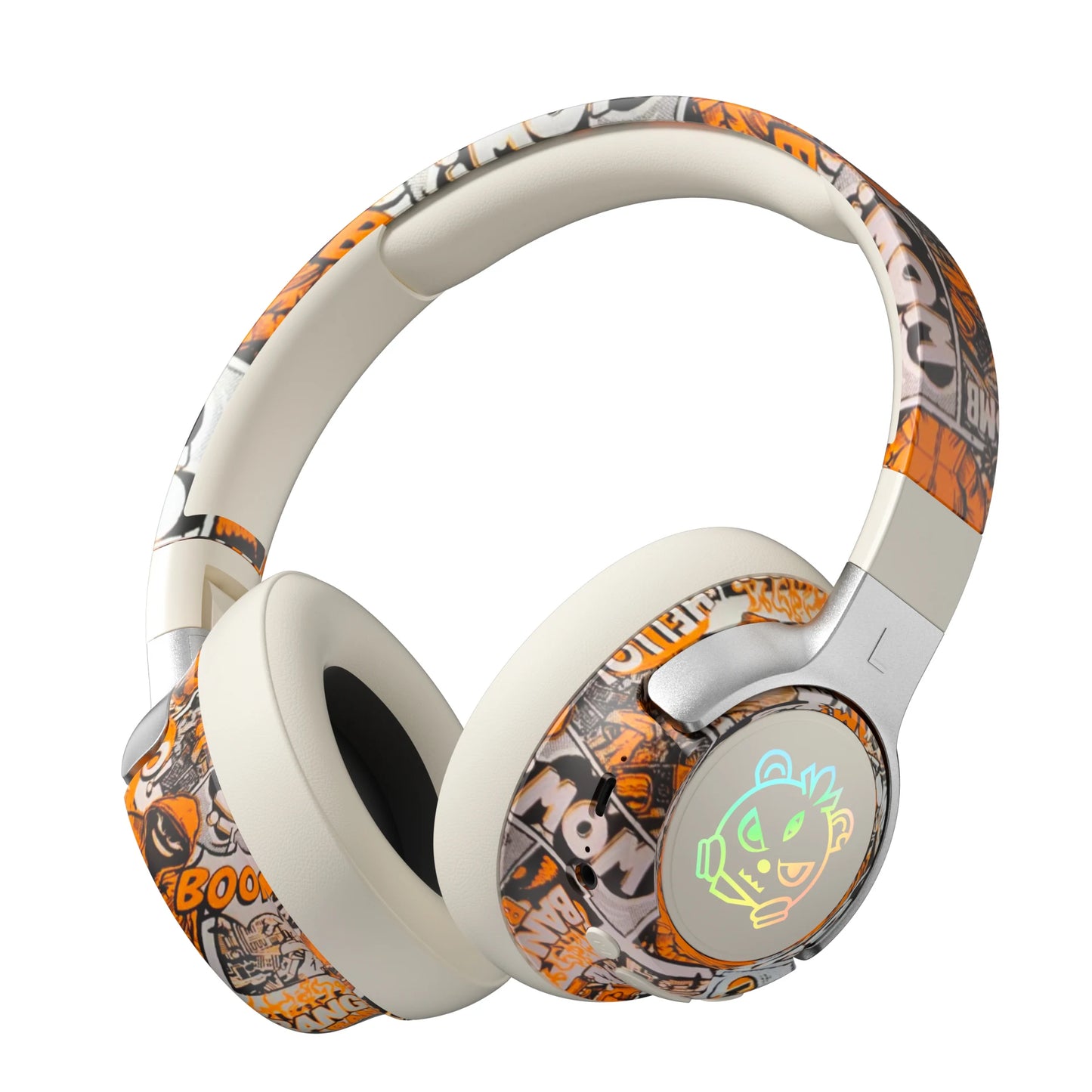 Cool Graffiti Bluetooth Headphones LED Light Foldable Rotatable Design 40mm Driver 15H Playtime Headset With Mic