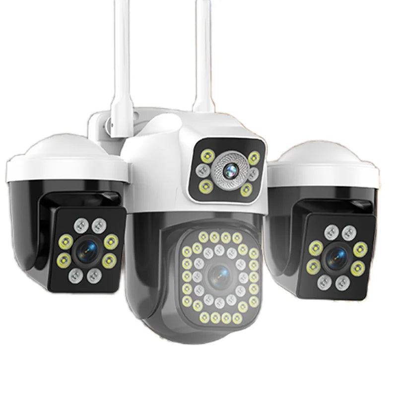 WiFi IP Camera Outdoor 15MP 8K Triple Lens Triple Screen Security Video Monitor Night Vision Waterproof 10X Zoom Onvif CCTV Cam