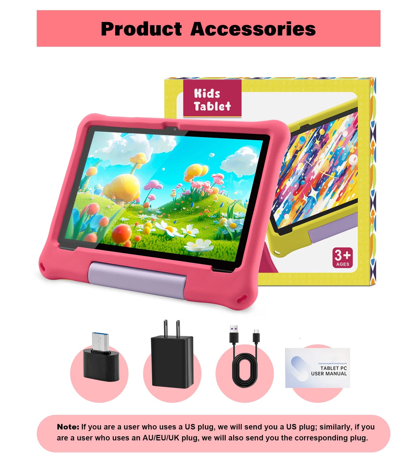 Paitanry 10.1 inch Kids Android 15 Tablet 8GB (4+4GB) RAM 64GB ROM 5000Mah Octa-core Wifi Children's Learning Educational Tablet