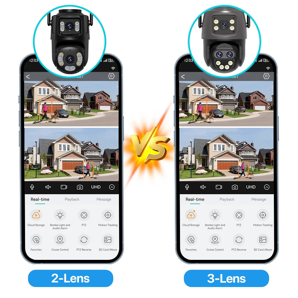 WONSDAR Three Lens PTZ IP Camera Outdoor HD Dual Lens WiFi Security Camera Auto Tracking Dual Len Wirelss CCTV Camera iCsee