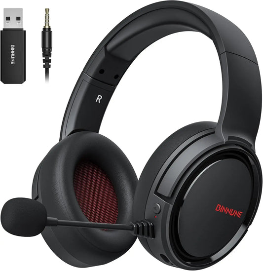 BINNUNE 2.4G Wireless Gaming Headset for PS5 PS4 PC NS Bluetooth USB Gamer Headphones with Noise Canceling Mic Work Earpones