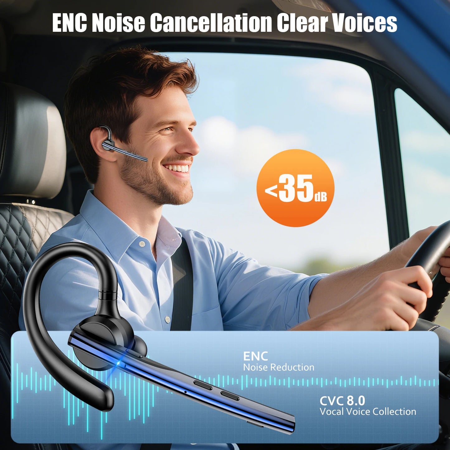 New Bee M54 Wireless Earphones Bluetooth Headset Single Earpiece Driving Headphone with Mic Mute Noise Cancelling Handsfree