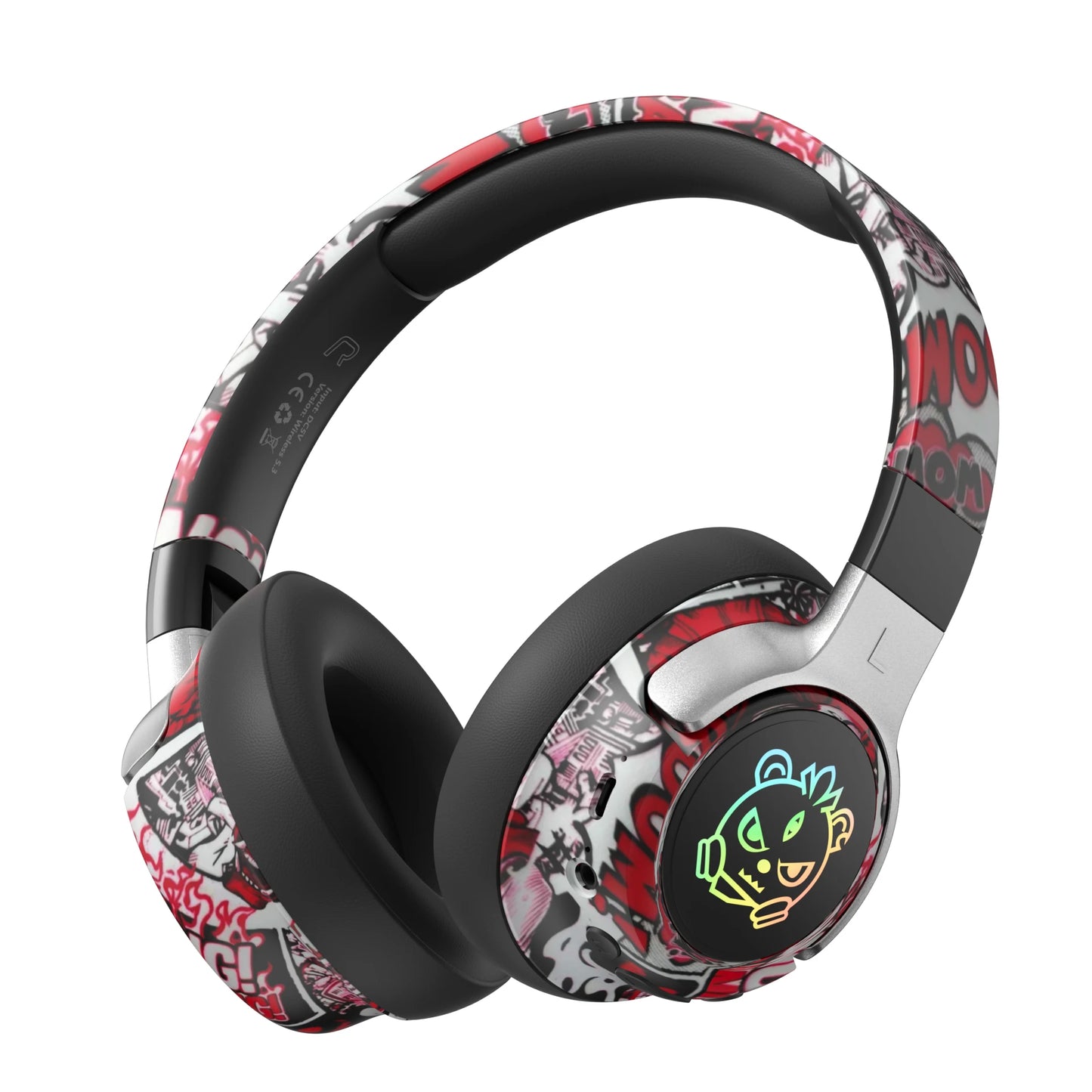 Cool Graffiti Bluetooth Headphones LED Light Foldable Rotatable Design 40mm Driver 15H Playtime Headset With Mic