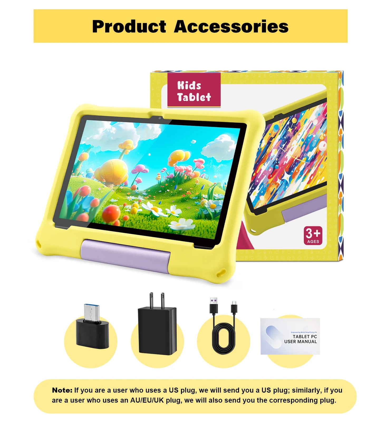 Paitanry 10.1 inch Kids Android 15 Tablet 8GB (4+4GB) RAM 64GB ROM 5000Mah Octa-core Wifi Children's Learning Educational Tablet
