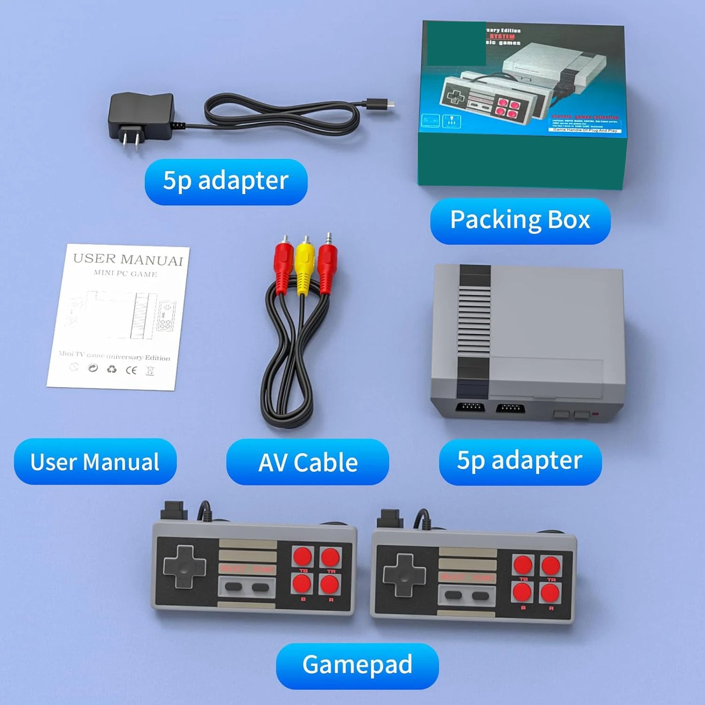 Retro Game Console, AV Classic Video Game System, Built-in 620 Games Dual-Player Mode Console with 2 Controllers, Holiday Gift