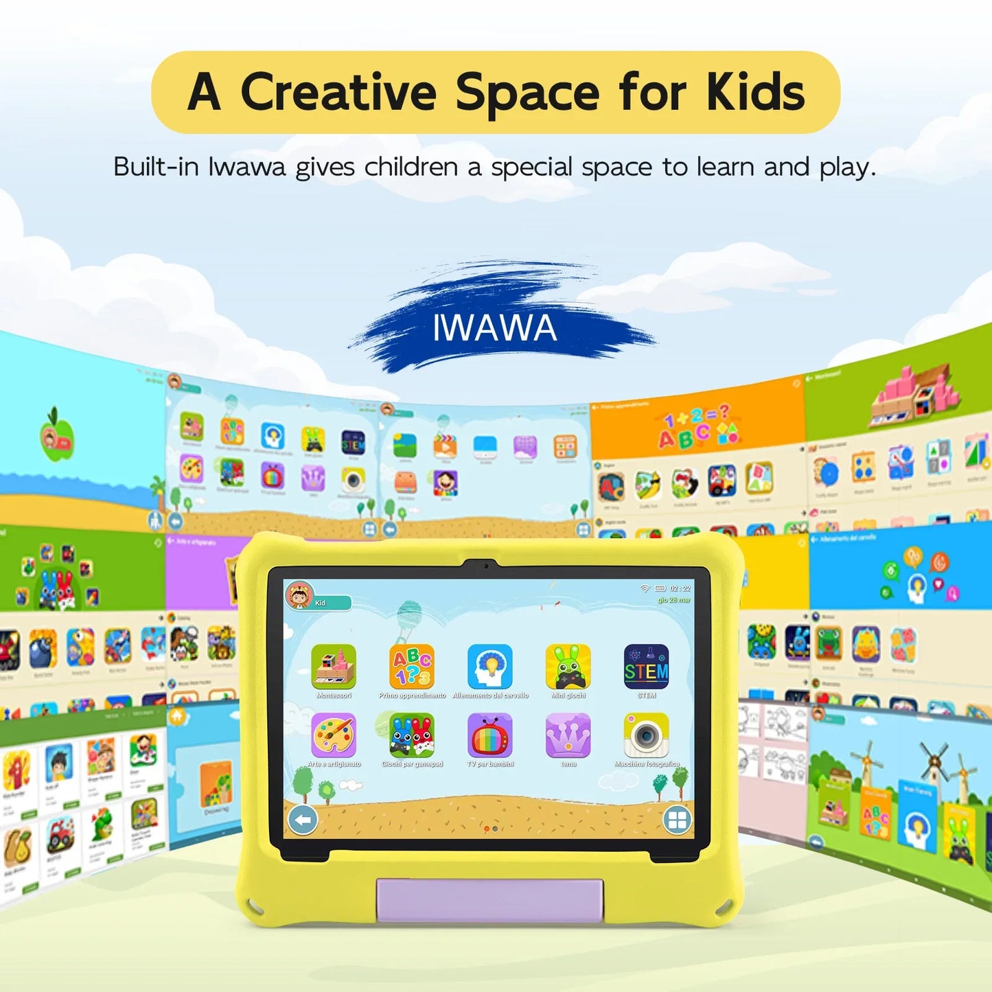 Paitanry 10.1 inch Kids Android 15 Tablet 8GB (4+4GB) RAM 64GB ROM 5000Mah Octa-core Wifi Children's Learning Educational Tablet