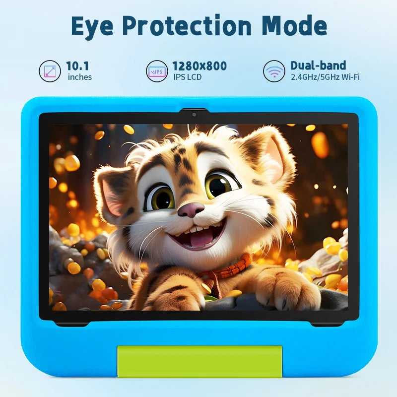 10.1inch 2025 Android Kids Tablet with 8GB RAM + 64GB ROM, Dual Camera, 1280x800 IPS Display, 5000mAh Battery, Dual-Band WiFi 6